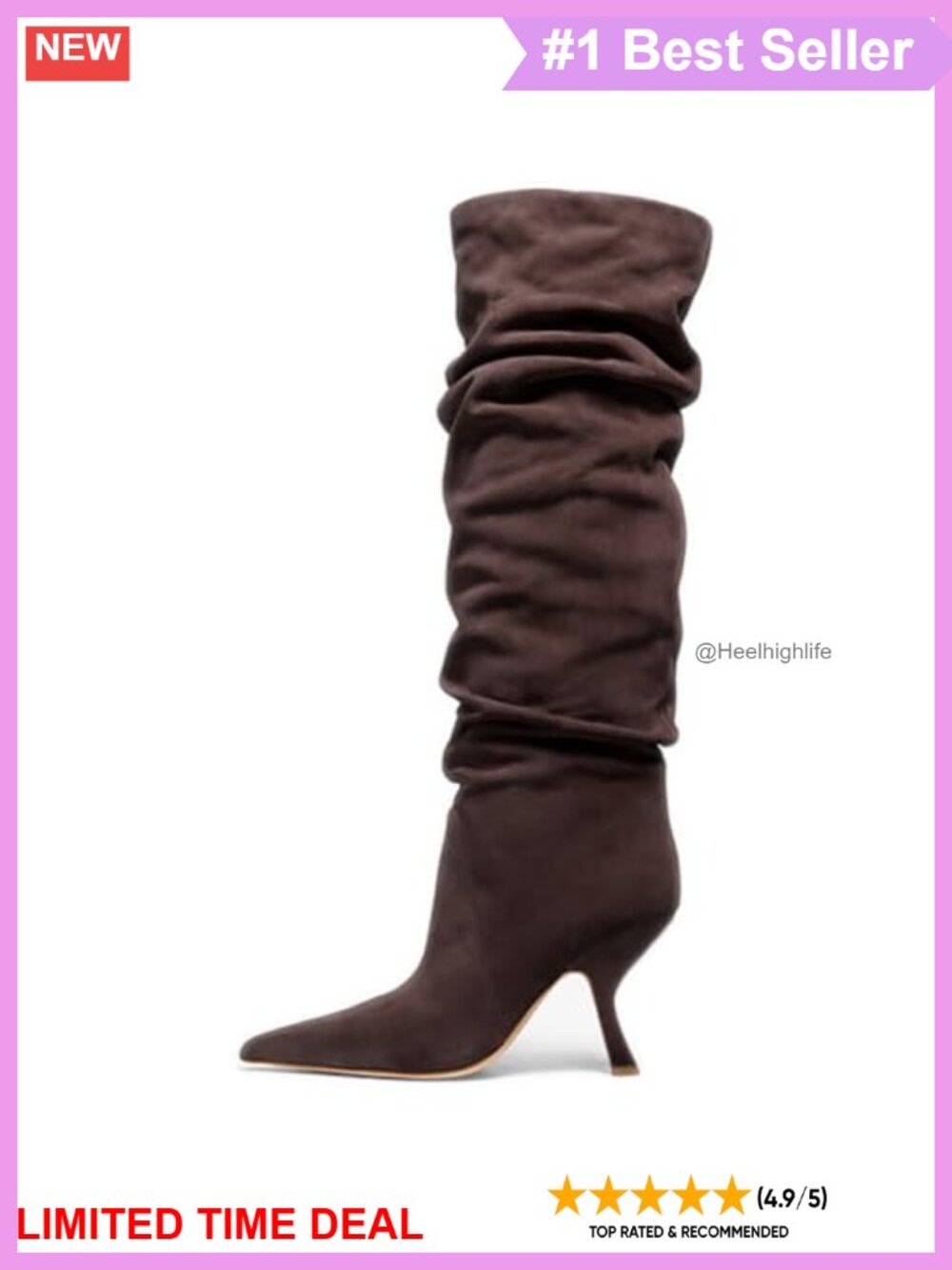 Slouch Knee High Boots Kitten Heel Pointed Toe PU Suede Women's Tall Boots